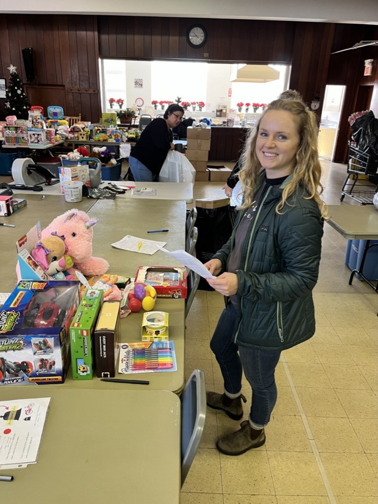 Volunteers packing donations